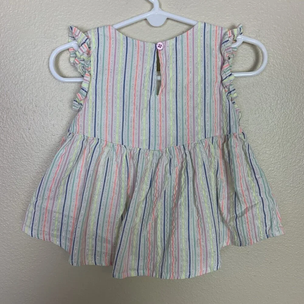Cat & Jack Neon Stripe Seersucker Ruffle Sleeveless Top White Girls 18 Months